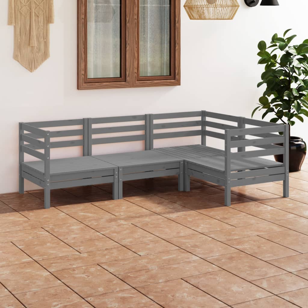 4-tlg. Garten-Lounge-Set Massivholz Kiefer Grau