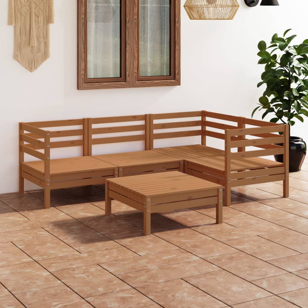 5-tlg. Garten-Lounge-Set Massivholz Kiefer Honigbraun