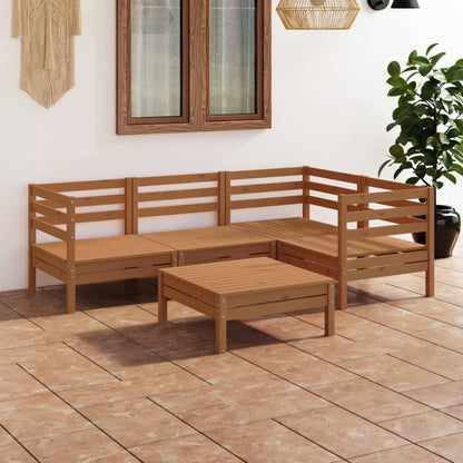 5-tlg. Garten-Lounge-Set Massivholz Kiefer Honigbraun