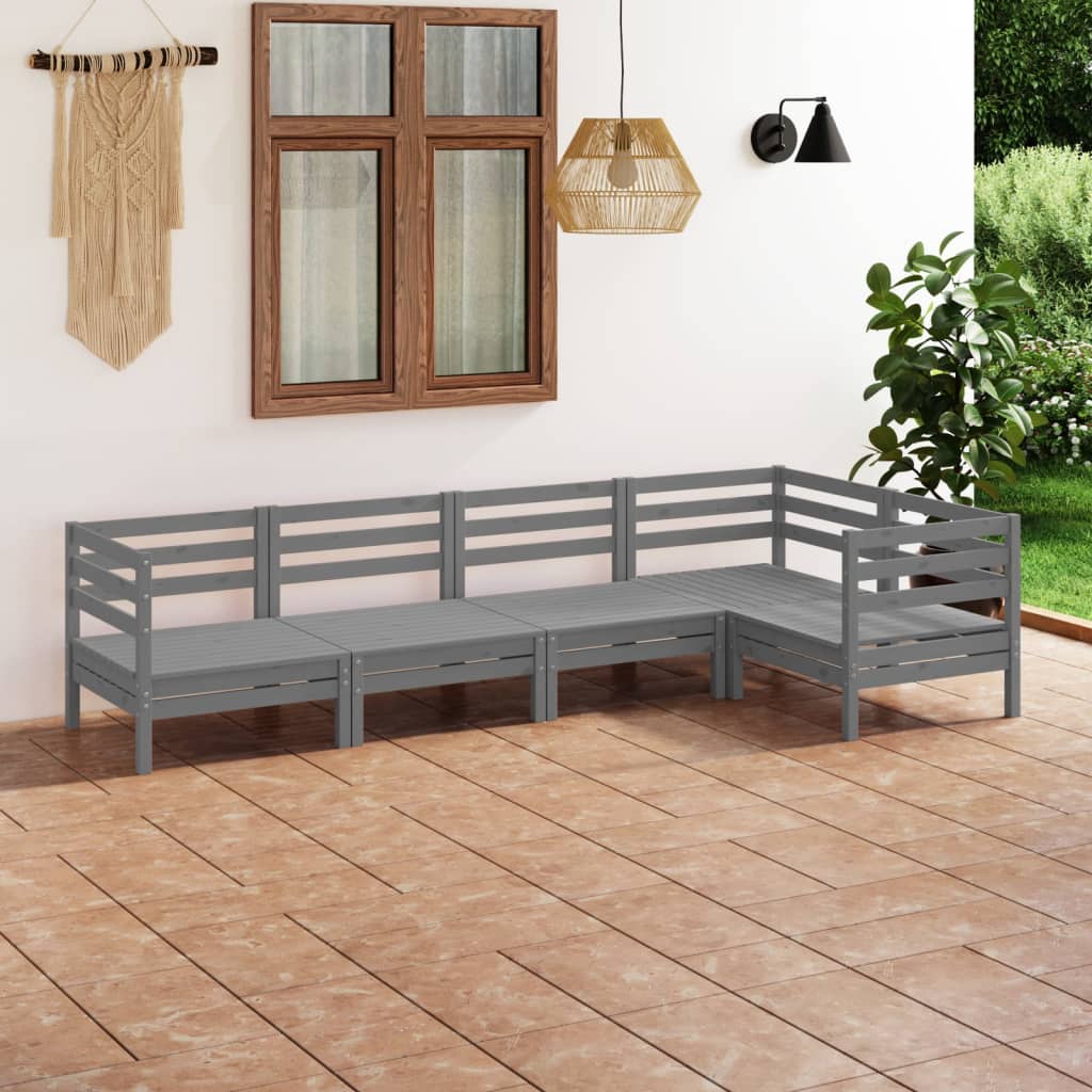 5-tlg. Garten-Lounge-Set Massivholz Kiefer Grau