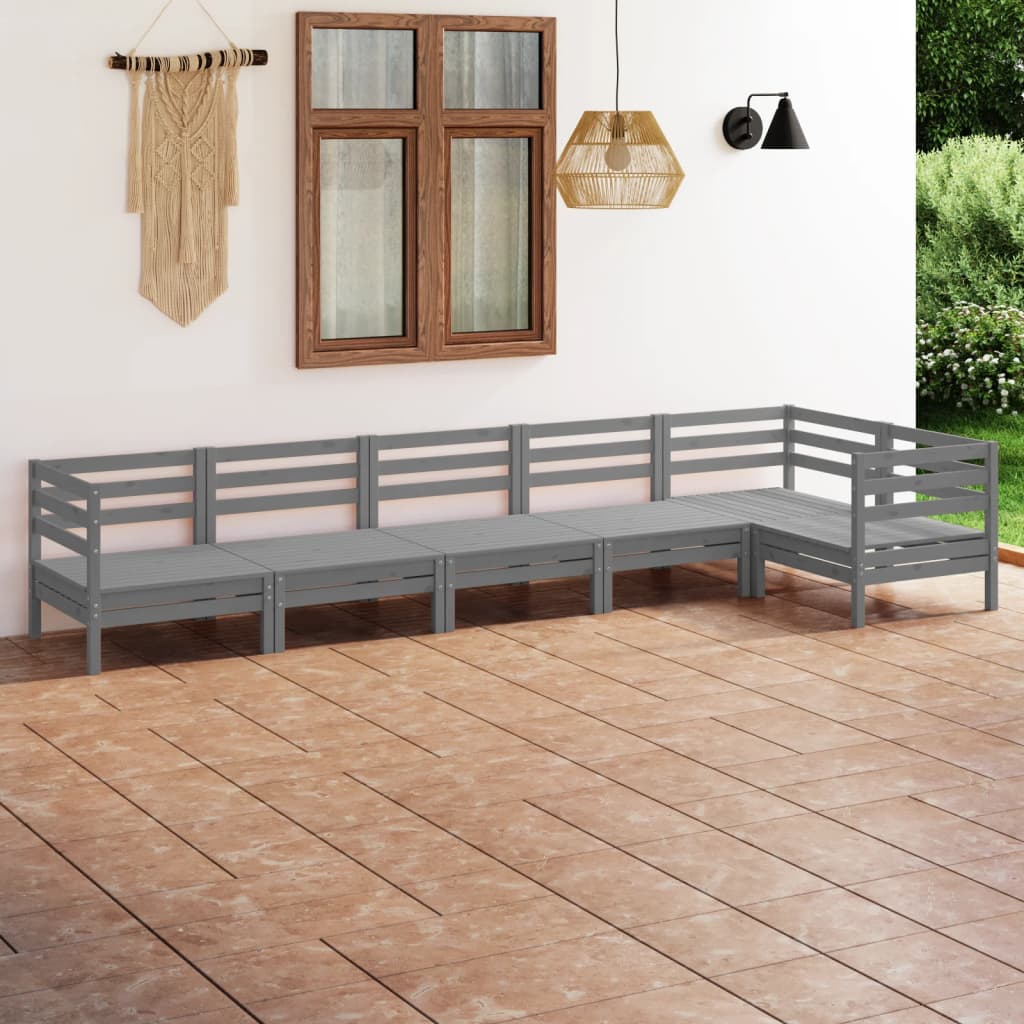 6-tlg. Garten-Lounge-Set Massivholz Kiefer Grau