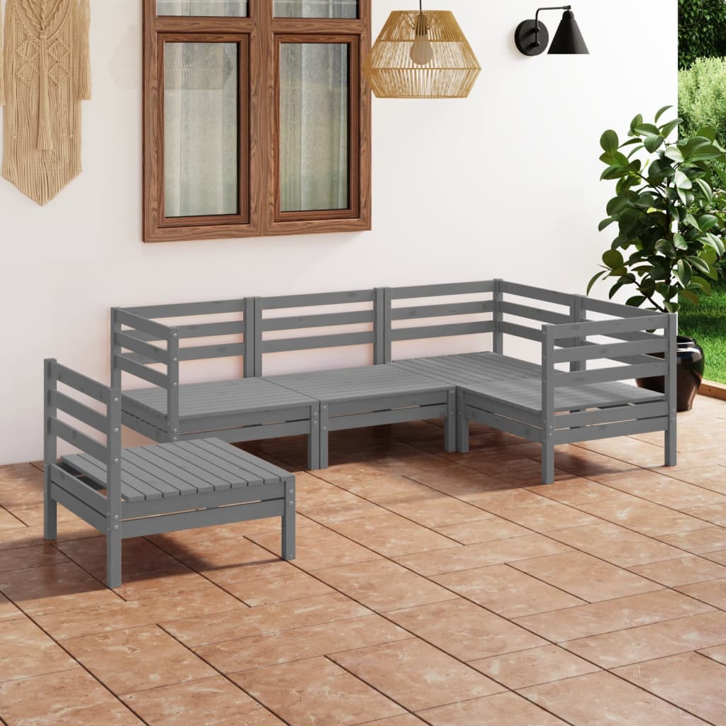 5-tlg. Garten-Lounge-Set Massivholz Kiefer Grau