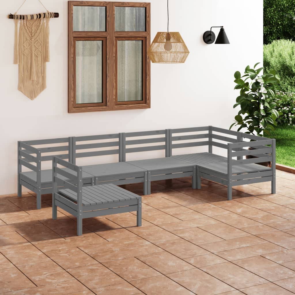 6-tlg. Garten-Lounge-Set Massivholz Kiefer Grau