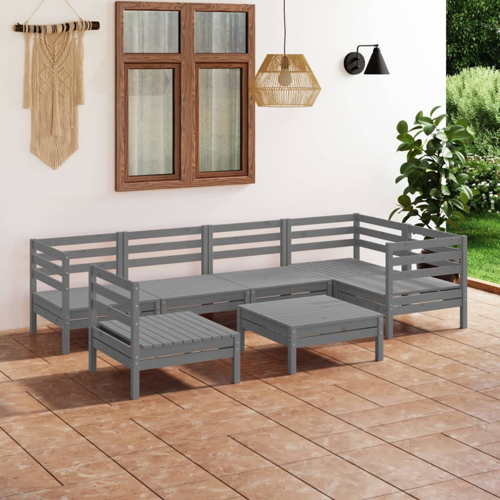 7-tlg. Garten-Lounge-Set Kiefer Massivholz Grau