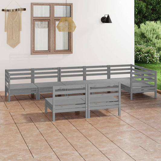 8-tlg. Garten-Lounge-Set Massivholz Kiefer Grau