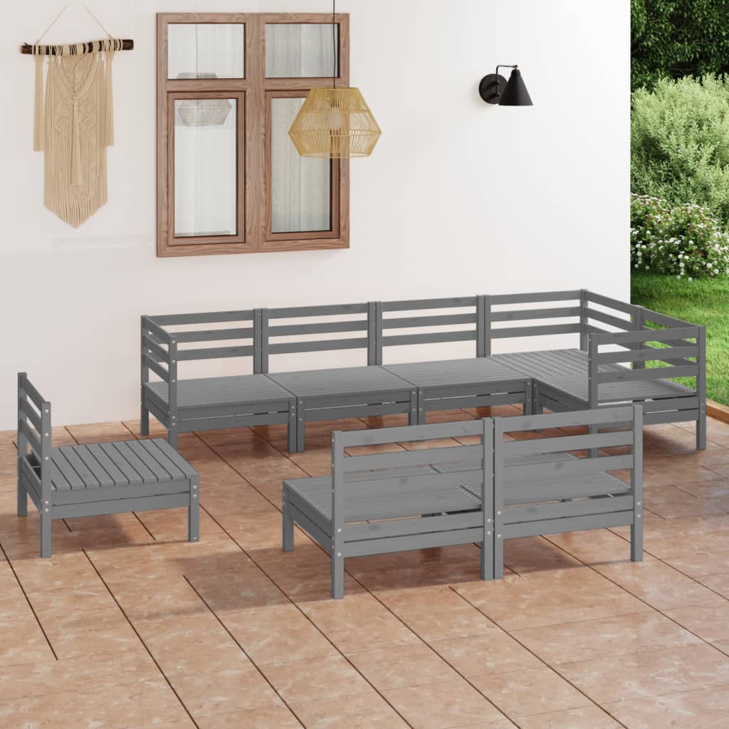 8-tlg. Garten-Lounge-Set Massivholz Kiefer Grau