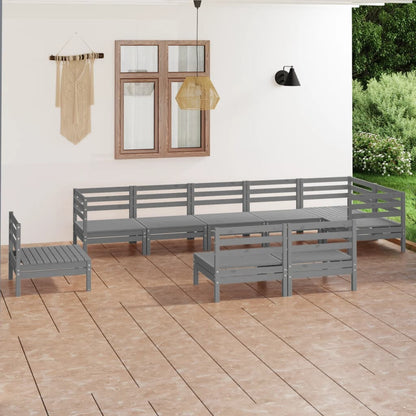 9-tlg. Garten-Lounge-Set Massivholz Kiefer Grau