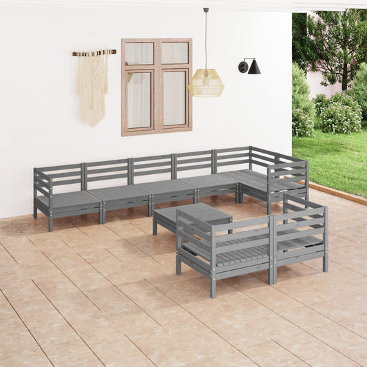 9-tlg. Garten-Lounge-Set Massivholz Kiefer Grau