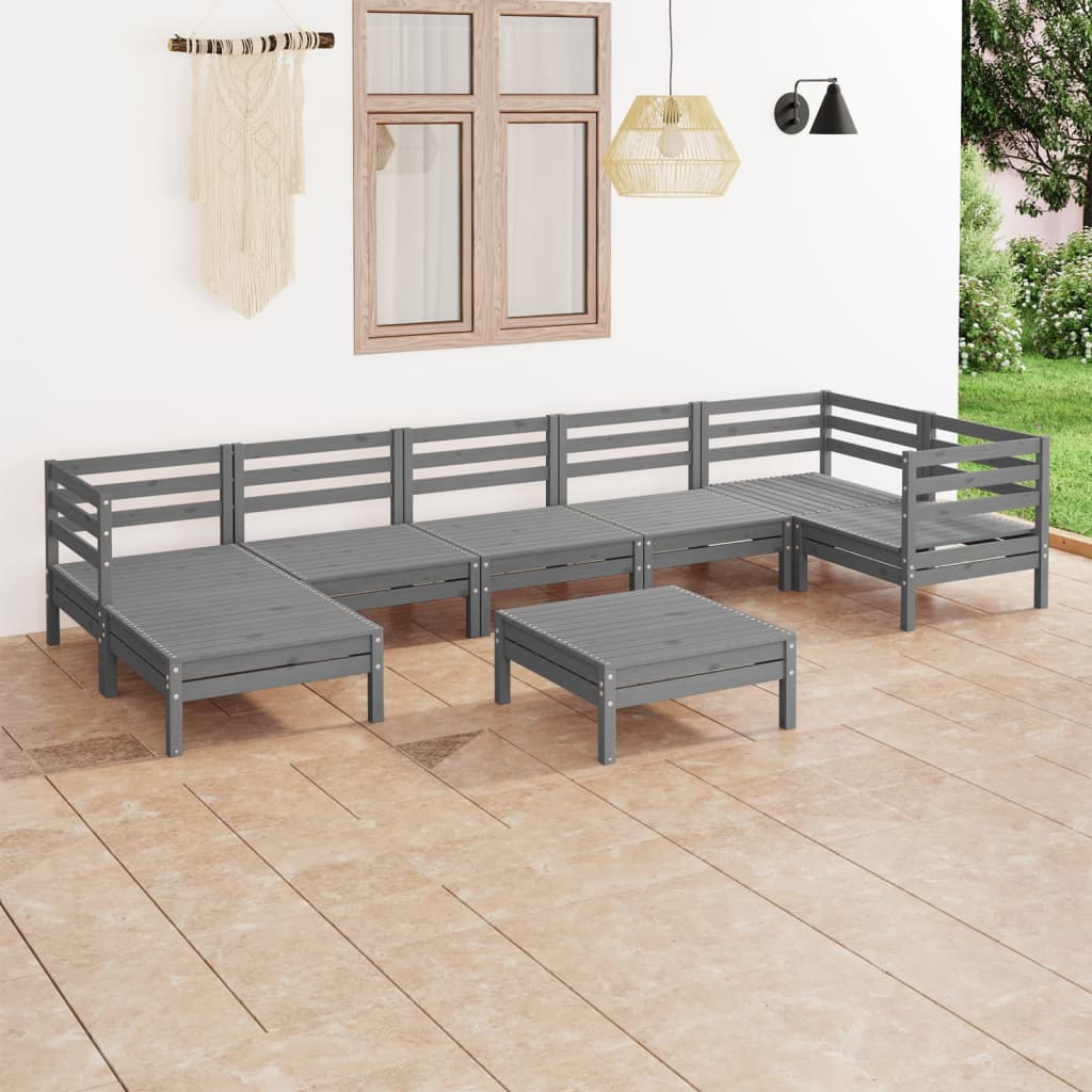 8-tlg. Garten-Lounge-Set Massivholz Kiefer Grau