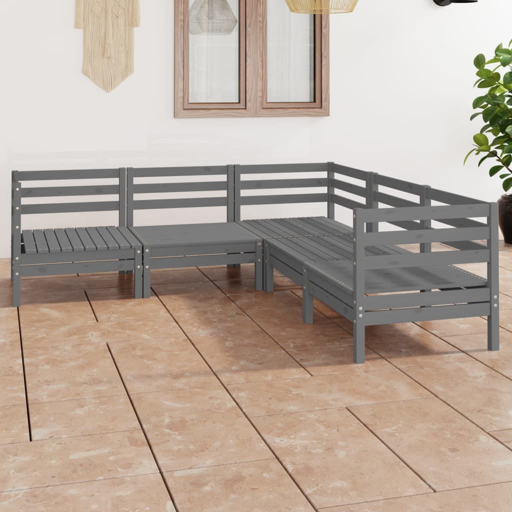 5-tlg. Garten-Lounge-Set Massivholz Kiefer Grau