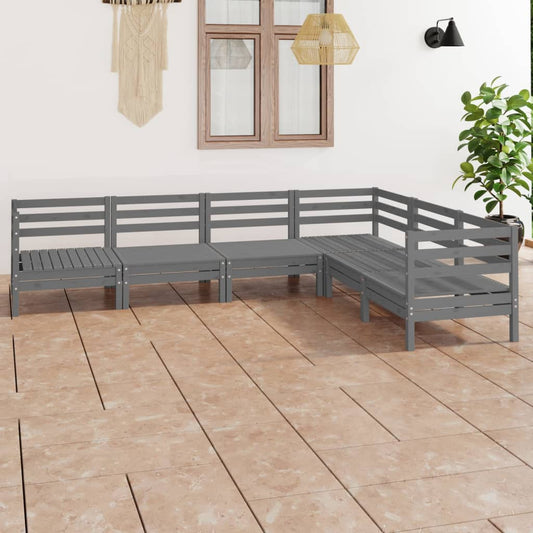 6-tlg. Garten-Lounge-Set Massivholz Kiefer Grau