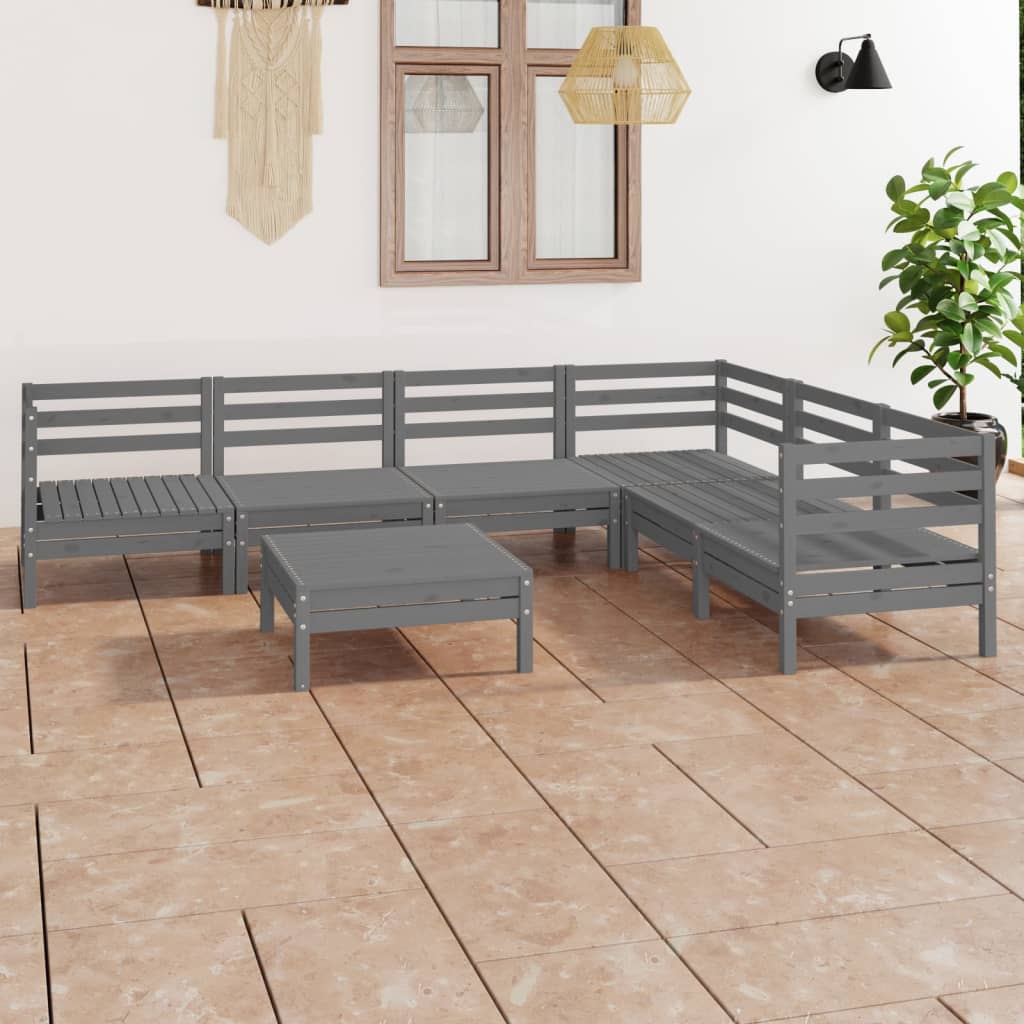 7-tlg. Garten-Lounge-Set Massivholz Kiefer Grau