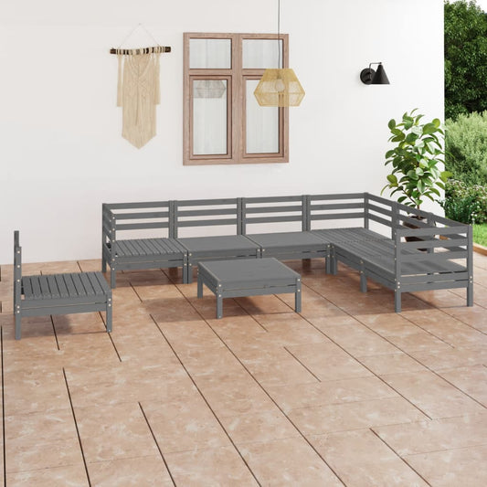 8-tlg. Garten-Lounge-Set Massivholz Kiefer Grau