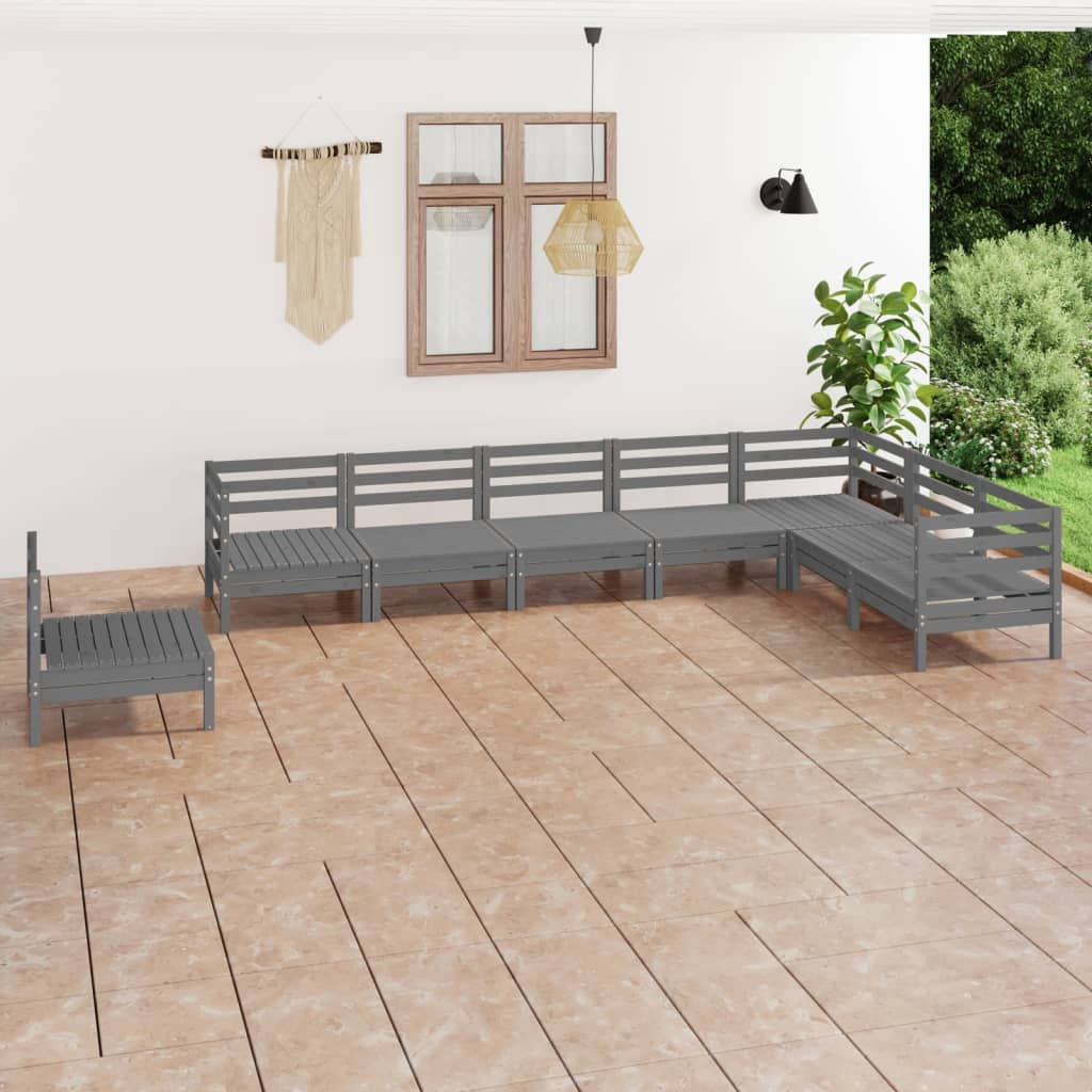 8-tlg. Garten-Lounge-Set Massivholz Kiefer Grau