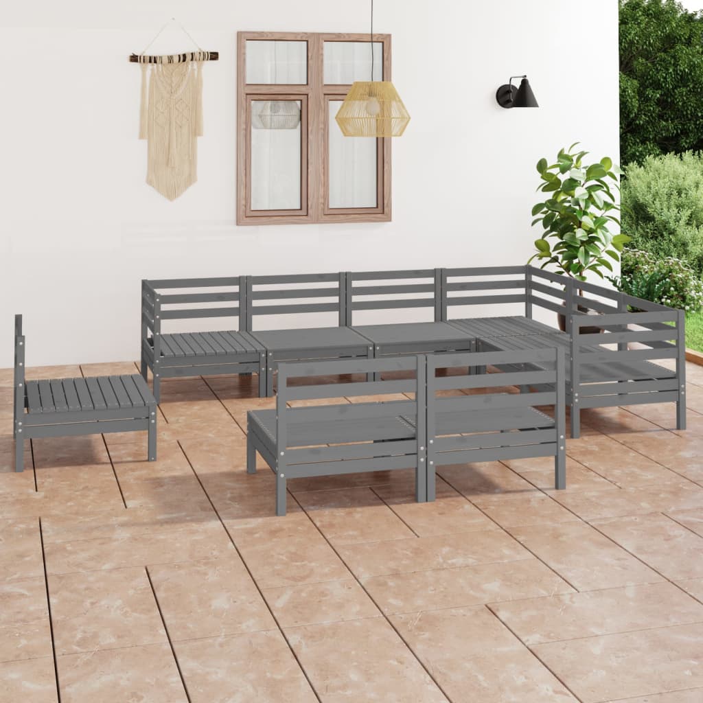 9-tlg. Garten-Lounge-Set Massivholz Kiefer Grau