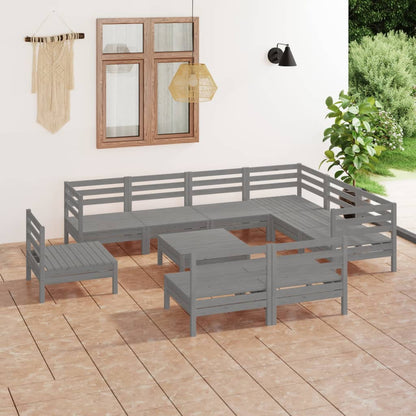 10-tlg. Garten-Lounge-Set Massivholz Kiefer Grau