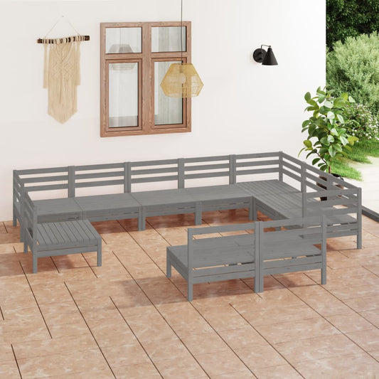 10-tlg. Garten-Lounge-Set Massivholz Kiefer Grau