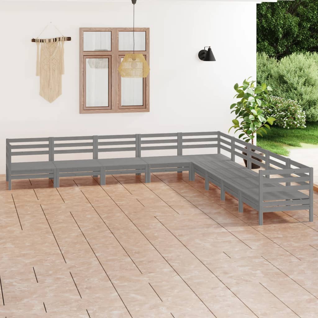 9-tlg. Garten-Lounge-Set Massivholz Kiefer Grau