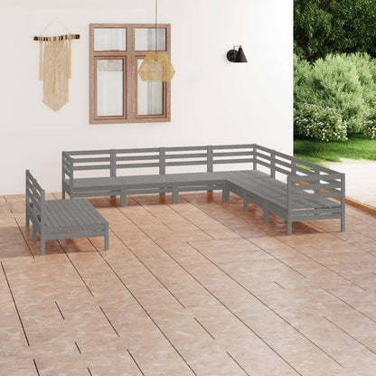 9-tlg. Garten-Lounge-Set Massivholz Kiefer Grau