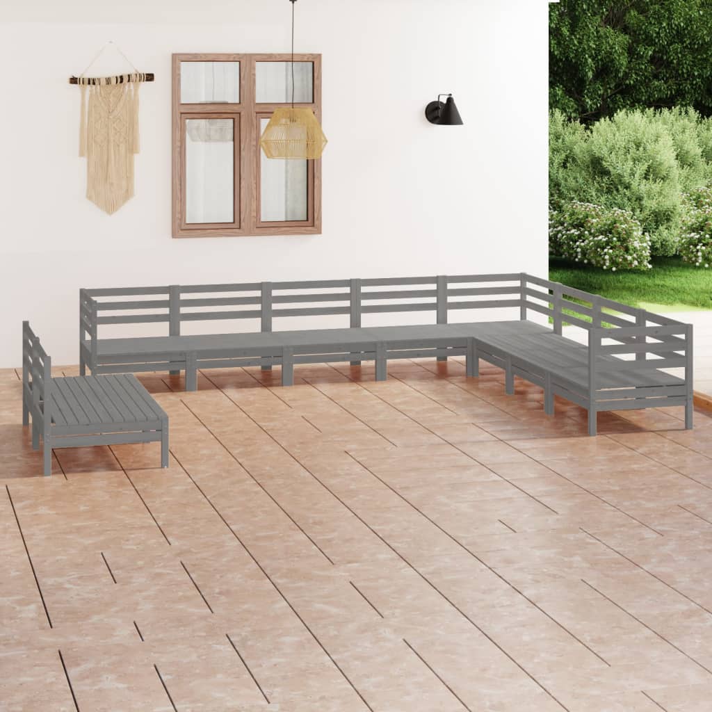 10-tlg. Garten-Lounge-Set Massivholz Kiefer Grau