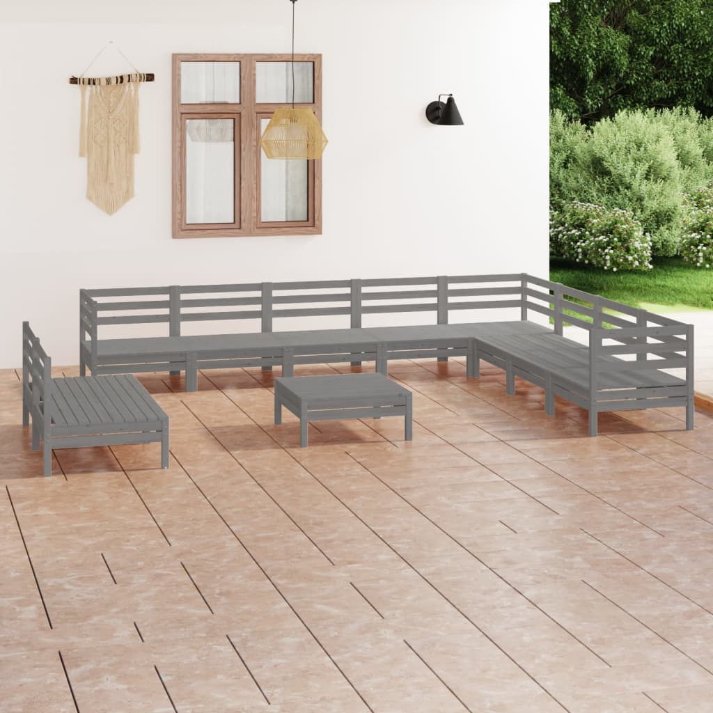 11-tlg. Garten-Lounge-Set Massivholz Kiefer Grau