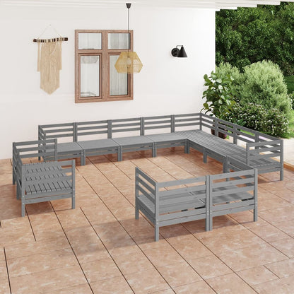 12-tlg. Garten-Lounge-Set Massivholz Kiefer Grau