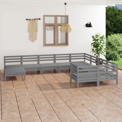 10-tlg. Garten-Lounge-Set Grau Massivholz Kiefer