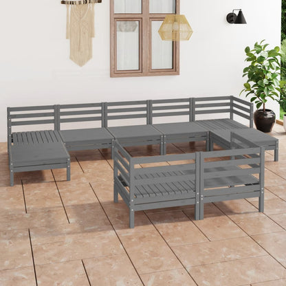 9-tlg. Garten-Lounge-Set Grau Massivholz Kiefer