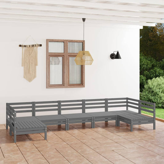 7-tlg. Garten-Lounge-Set Grau Massivholz Kiefer