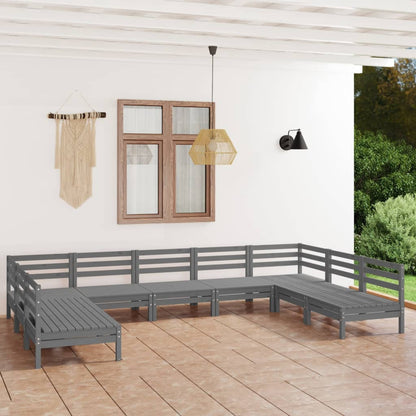 9-tlg. Garten-Lounge-Set Grau Massivholz Kiefer