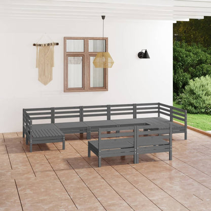 9-tlg. Garten-Lounge-Set Grau Massivholz Kiefer