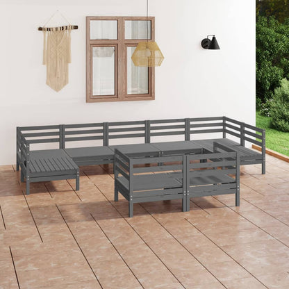 9-tlg. Garten-Lounge-Set Grau Massivholz Kiefer