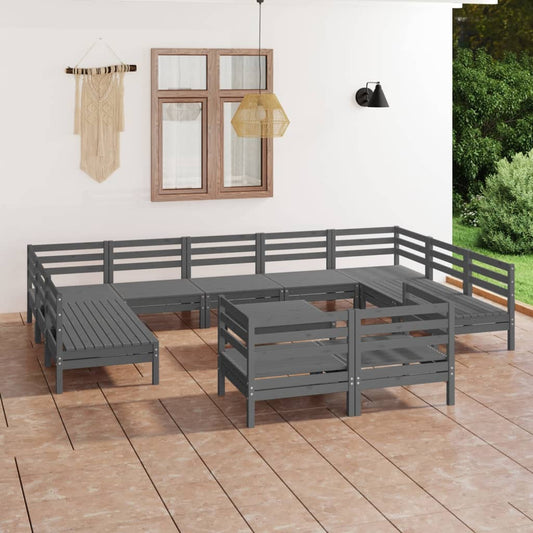 12-tlg. Garten-Lounge-Set Grau Massivholz Kiefer