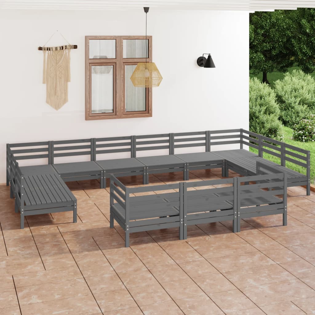 13-tlg. Garten-Lounge-Set Grau Massivholz Kiefer