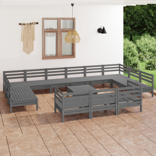 14-tlg. Garten-Lounge-Set Grau Massivholz Kiefer