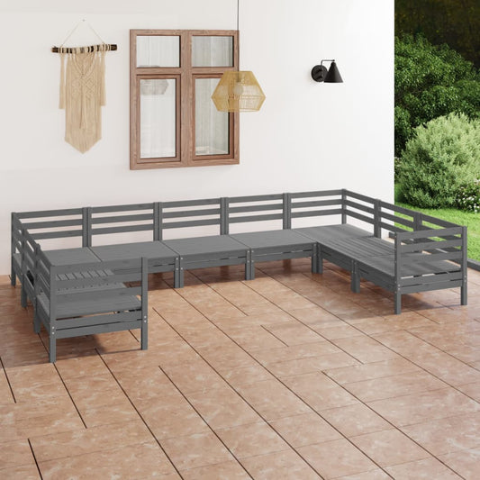 9-tlg. Garten-Lounge-Set Grau Massivholz Kiefer