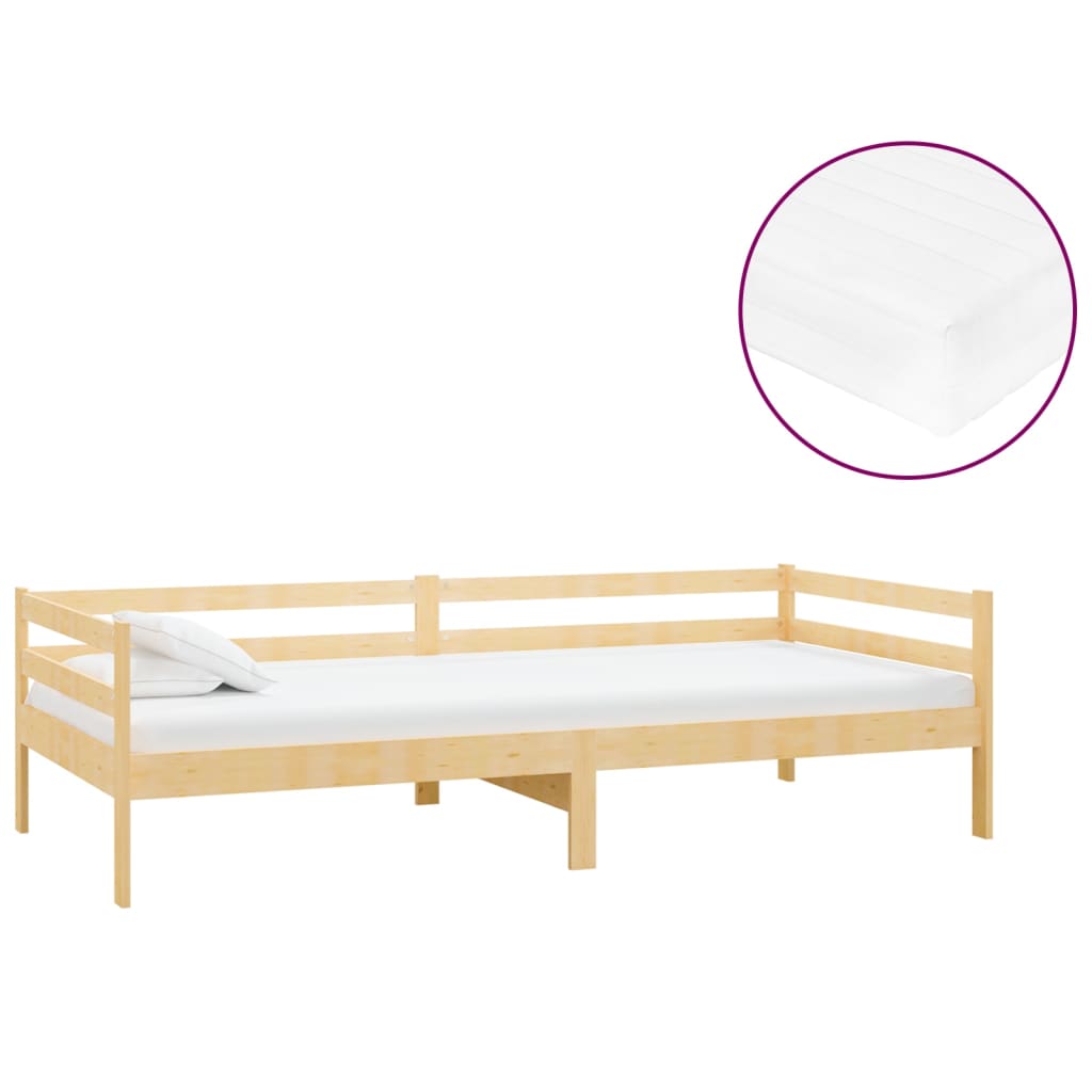 Day bed with mattress 90x200 cm solid pine wood