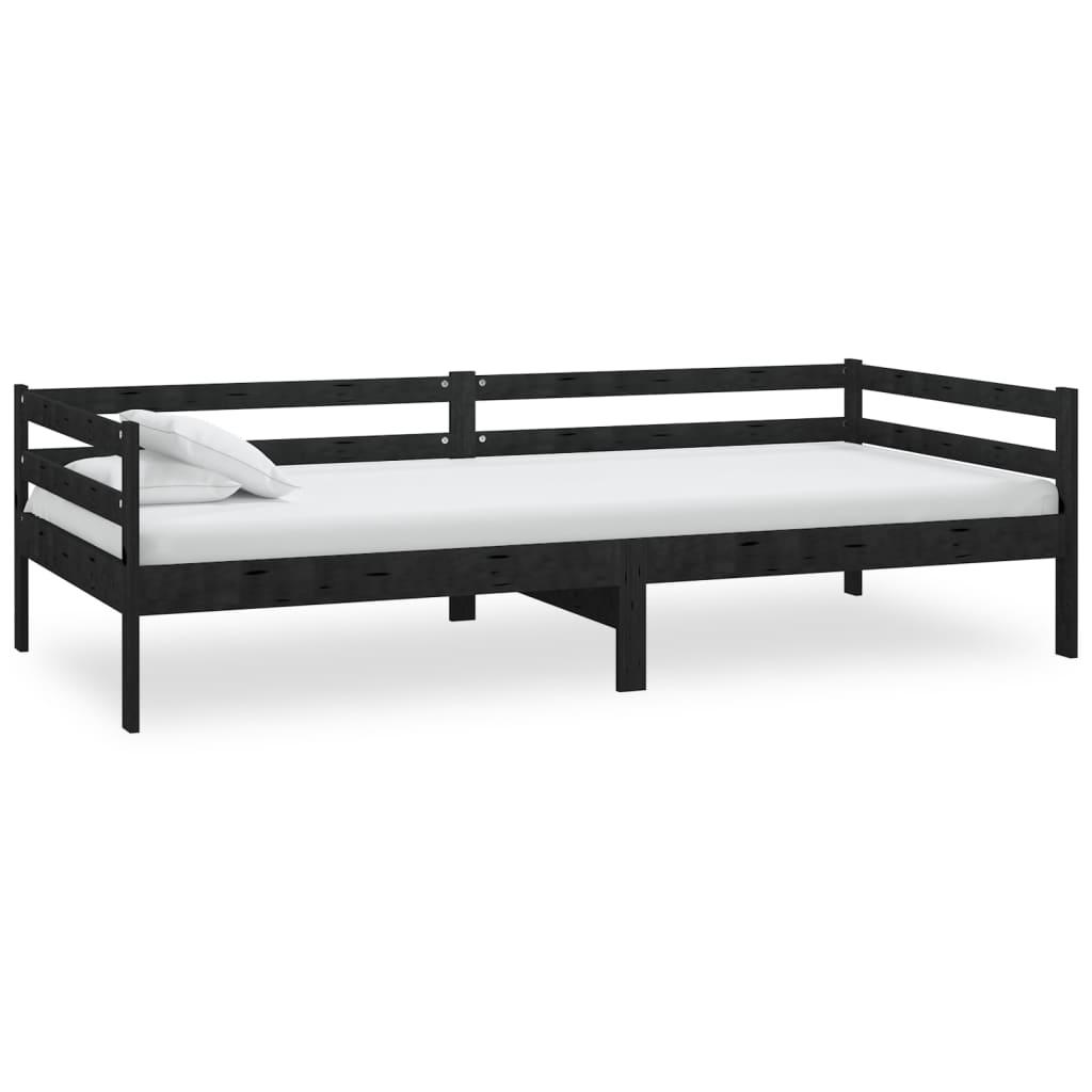 Day bed with mattress 90x200 cm black pine solid wood