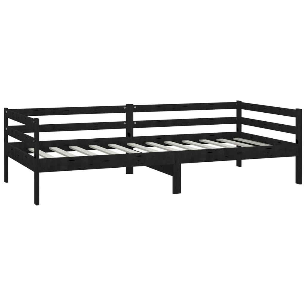 Day bed with mattress 90x200 cm black pine solid wood