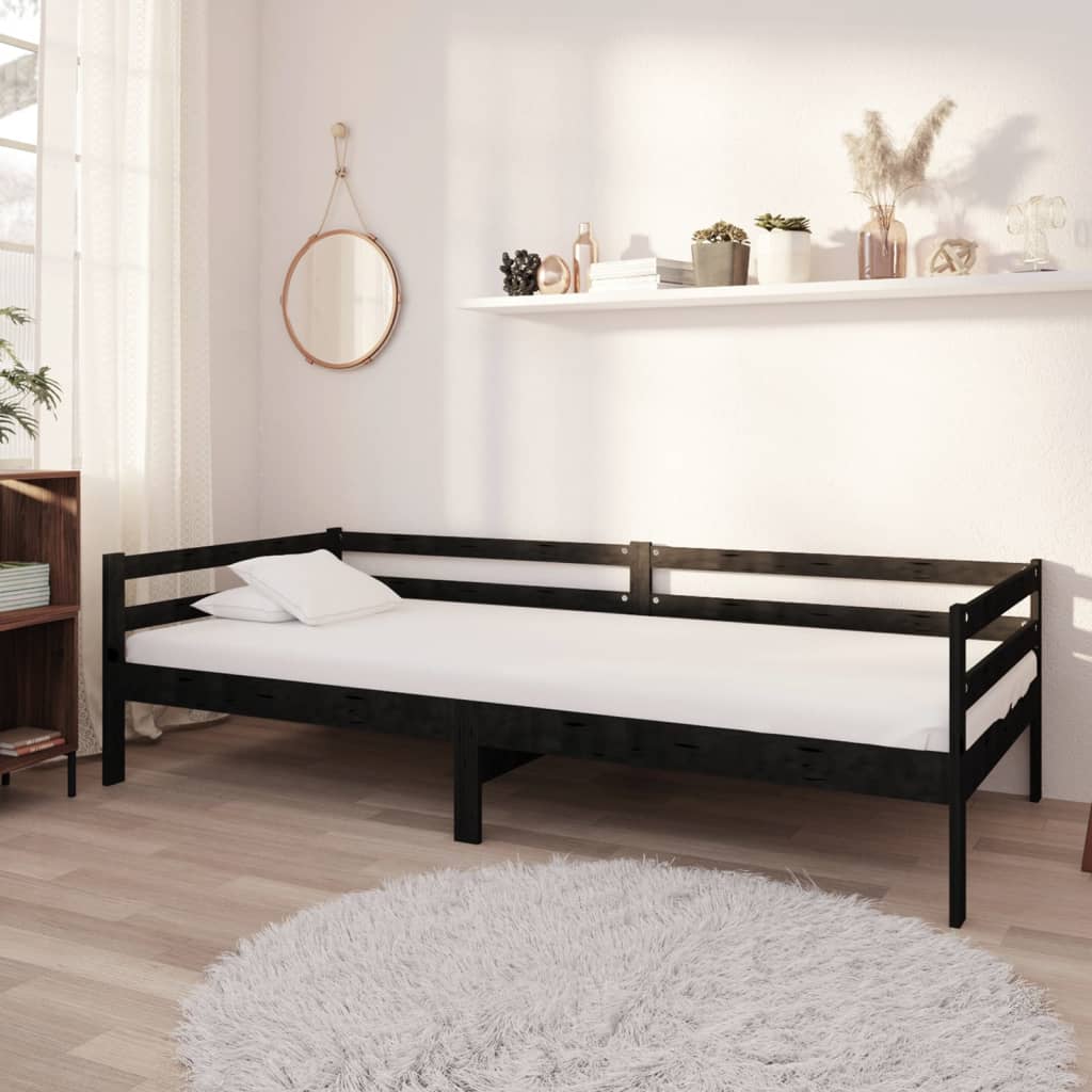 Day bed with mattress 90x200 cm black pine solid wood