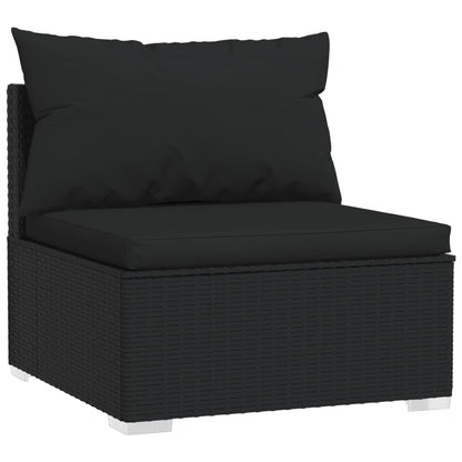 4-tlg. Garten-Lounge-Set mit Kissen Schwarz Poly Rattan