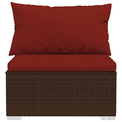 4-tlg. Garten-Lounge-Set mit Kissen Braun Poly Rattan