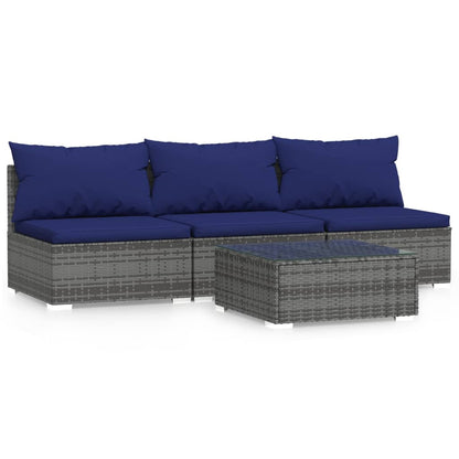 4-tlg. Garten-Lounge-Set mit Kissen Grau Poly Rattan