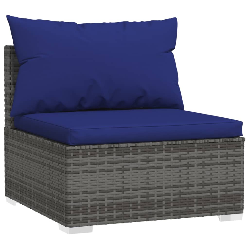 4-tlg. Garten-Lounge-Set mit Kissen Grau Poly Rattan