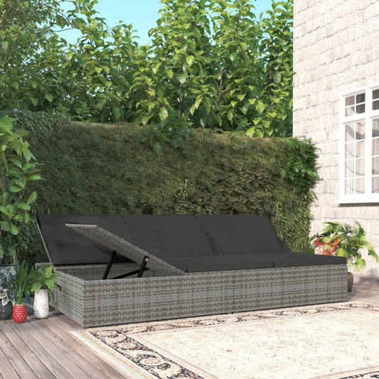 Sun lounger with cushions poly rattan dark grey