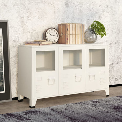 Industrial Sideboard Weiß 105x35x62 cm Metall und Glas