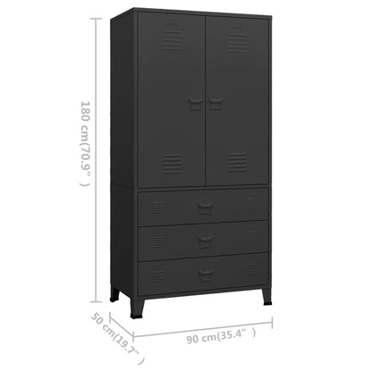 Industrial Kleiderschrank Schwarz 90x50x180 cm Metall