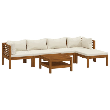 6-piece garden lounge set with cream cushions solid acacia wood