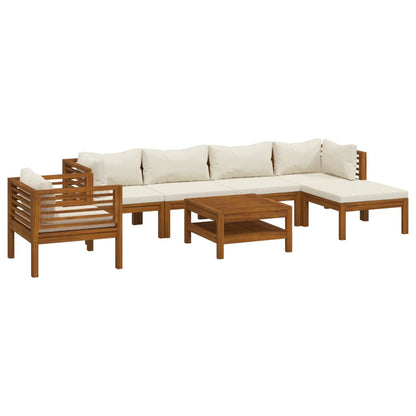 7-piece garden lounge set with cream cushions solid acacia wood