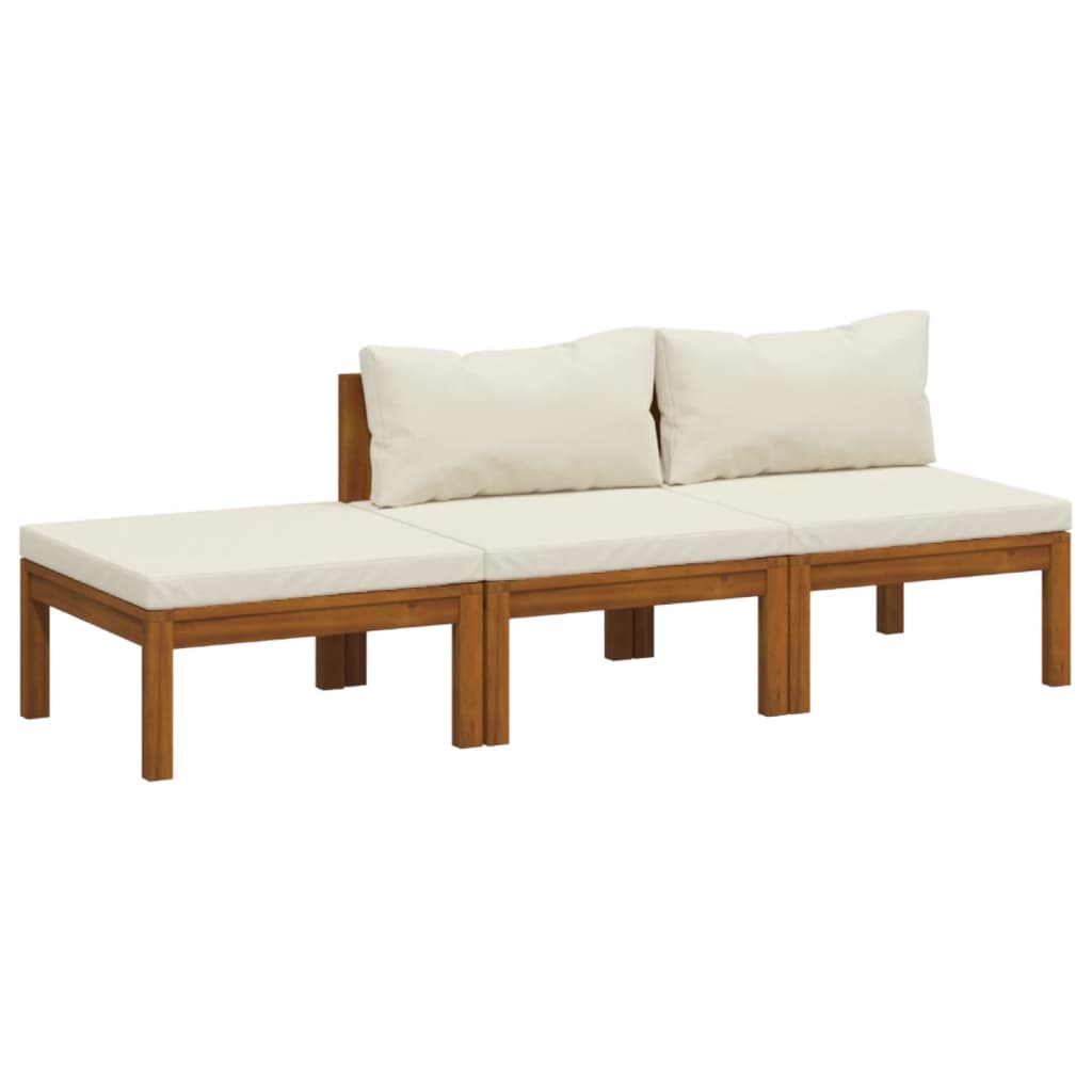 3-tlg. Garten-Lounge-Set mit Creme Kissen Massivholz Akazie